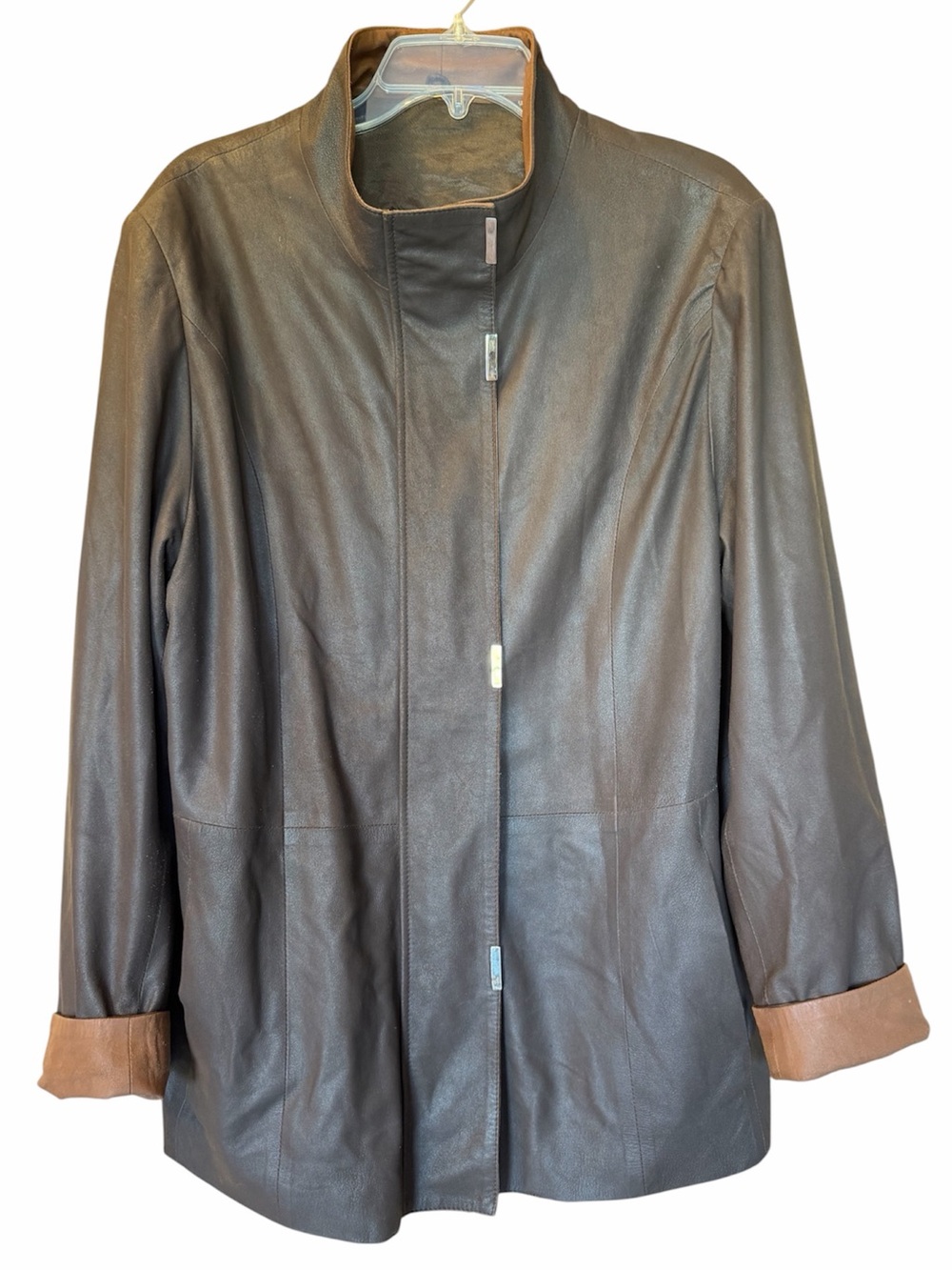 Bottega Ricasoli Italian Made Women’s Leather Jacket Sz 52 (US 16 - XL) Brown